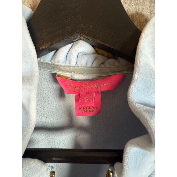 Lilly Pulitzer Jayla Velour Ruffle Neck Zip Up Crew Blue Size Small EUC - 000078 - Picture 6 of 10